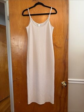 H&M Cream Textured Maxi Slip Dress with Spaghetti Straps